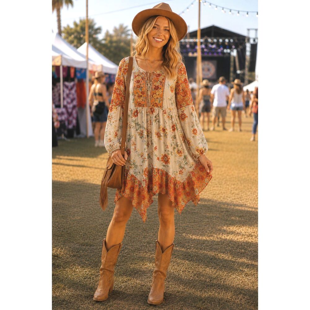 Patrons of Peace XS Western Boho Floral Dress Festival Peasant Rayon #13